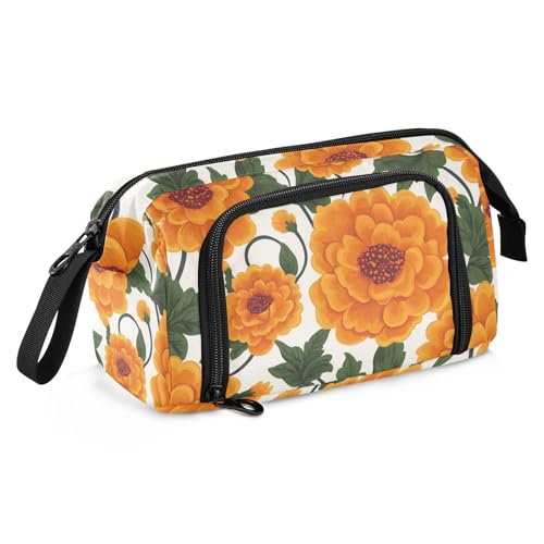 Gelbe Vintage Blumen Große Federmäppchen Große Kapazität Mädchen Federmäppchen Tragbare Pinsel und Federmäppchen für Erwachsene Reisen von Amooorous