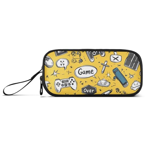 Gelbe und weiße Cartoon-Spielkonsole, Nylon-Federmäppchen für Teenager, große Kapazität, Reißverschluss, Federmäppchen, Schreibwaren für Männer der Mittelschule von Amooorous