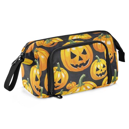 Gelber Halloween-Kürbis in Ölgemälde, Federmäppchen, Organizer, großes Fassungsvermögen, Federmäppchen, multifunktional, mit Reißverschluss, für Jungen von Amooorous