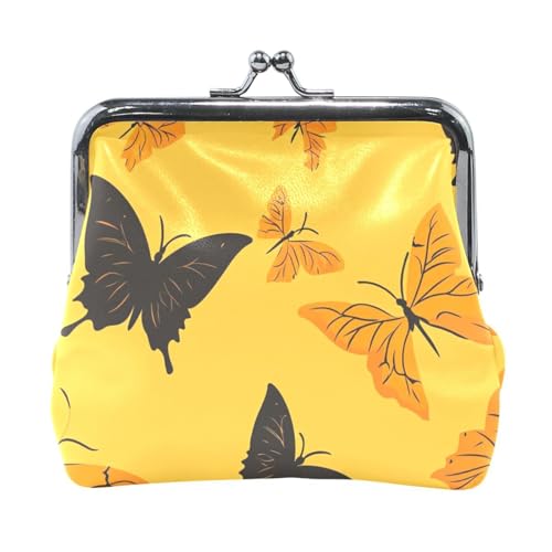 Geldbörse für Damen, Leder, Münzgeldbörse, ausgefallene Mini-Make-up-Tasche für Männer, Frauen, Reisen, Schwarz / Gelb von Amooorous