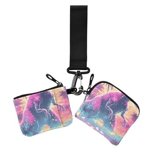 Geldbörse im Retro-Stil der 90er-Jahre, Dinosaurier-Auto, bunt, für Damen, Münzgeldbörse, Kartenhalter, kompakte Größe, Schlüsselanhänger, Geldbörse, Kleingeldbörse mit Reißverschluss, Münzfach für von Amooorous