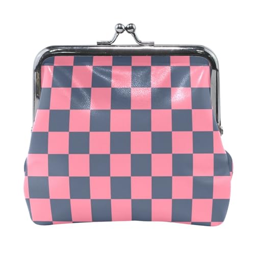 Geldbörse mit Schachbrettmuster, PU-Leder, niedliches Kleingeldfach, Karten-Organizer für Männer und Frauen, Schwarz und Pfirsich von Amooorous