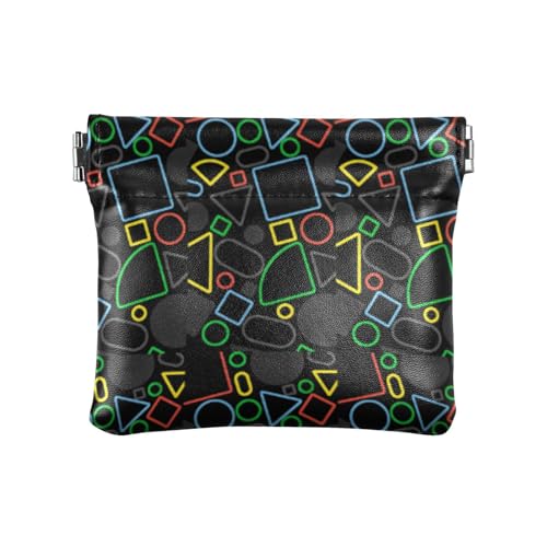 Geldbörse mit geometrischem Muster in Schwarz, PU-Leder, ausgefallene Mini-Make-up-Tasche für Damen und Mädchen, Geometrisches Muster in Schwarz, 1 size von Amooorous