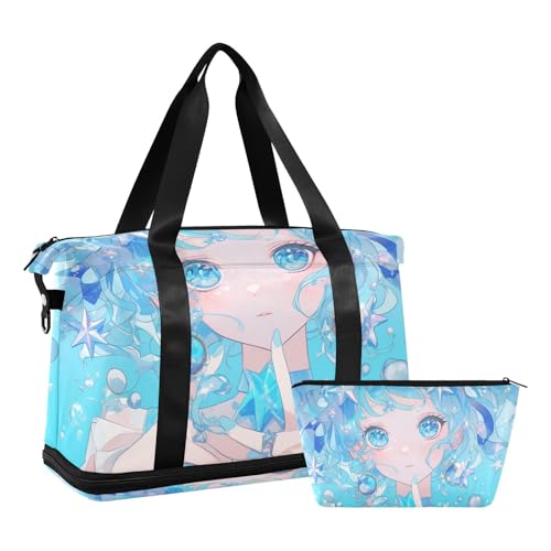 Glitzernde blaue Anime-Mädchen-Reisetasche, Schultertasche, Wochenendtasche, Übernachtungstasche, mit Kulturbeutel, für Trekking, wasserdicht, Glitzerndes blaues Anime-Mädchen, 1 size Glitzernde blaue Anime-Mädchen-Reisetasche, Schultertasche, Wochenendtasche, Übernachtungstasche, mit Kulturbeutel, für Trekking, wasserdicht, Glitzerndes blaues Anime-Mädchen, 1 size von Amooorous