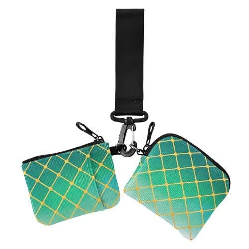 Gold Grid Gradient Green Cube Damen Kartenetuis Kleingeldhalter Kleiner tragbarer Ausweis-Schutz mit Reißverschlusstasche für den täglichen Gebrauch, 2 Packungen, Goldfarbener Gitter-Farbverlauf von Amooorous