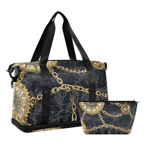 Golden Chain Reisetasche mit verstellbarem Riemen für Trekking, 2-teiliges Set, Goldene Kette, 1 size Golden Chain Reisetasche mit verstellbarem Riemen für Trekking, 2-teiliges Set, Goldene Kette, 1 size von Amooorous