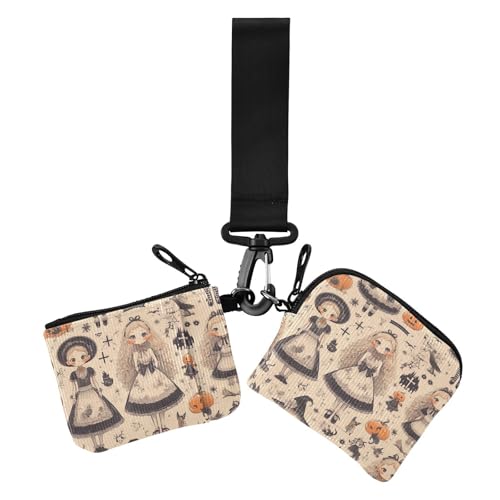 Goth Gelbe Halloween-Puppe Kürbis Einzigartige Damen Dual Geldbörsen Visitenkartenetuis Kompakte Größe Reißverschluss Geldbörse Geldbörse mit Reißverschlusstasche für Damen 2 Packungen, Goth gelbe von Amooorous