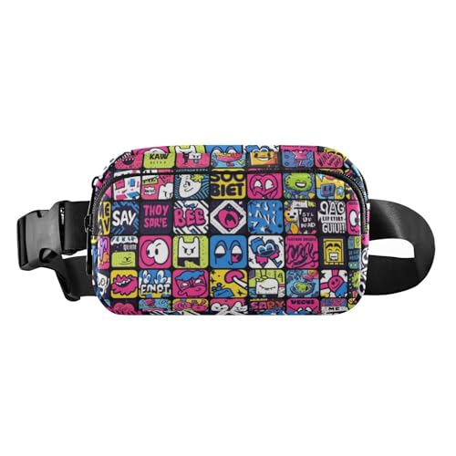 Graffiti Art Trend Play Aufkleber, niedliche Hüfttasche, Crossbody-Tasche für Damen und Herren, Mini-Crossbody-Tasche, Anti-Diebstahl, Hüfttasche mit verstellbarem Gurt für Reisen, Urlaub, Laufen, von Amooorous