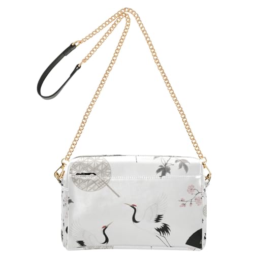 Graue Kranichblumen-Fanmode, kleine Umhängetasche, veganes Leder, lässige Damen-Geldbörse, Reißverschluss, Schultertasche von Amooorous