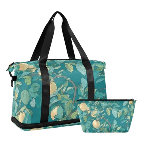 Green Leaf Personalisierte Reisetasche, Handgepäcktasche für Weekender, Übernachtungstasche, mit verstellbarem Gurt, für Trekking, 2-teiliges Set, Grünes Blatt, personalisierbar, 1 size von Amooorous