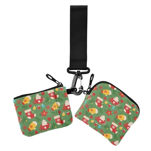 Green Merry Christmas Party Damen Geldbörsen Kartenetuis Niedlich Mode Kleingeld Geldbörse Schlüsselhalter mit Reißverschlusstasche für Damen 2 Packungen, Grüne Frohe Weihnachten Party, 1 size, Casual von Amooorous