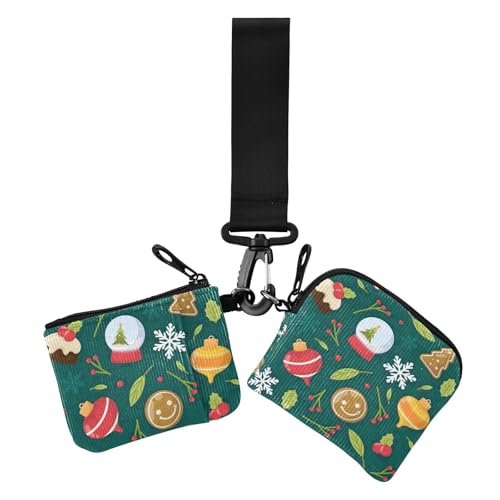 Green Merry Christmas Party Damen Münzgeldbörsen Kartenetuis Kompakte Größe Frauen Kreditkartenetui Münzbörse mit Schlüsselanhänger für Damen 2 Stück, Grüne Frohe Weihnachten Party, 1 size, Casual von Amooorous