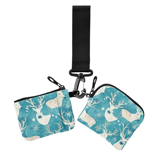 Green Pixel Elch Weihnachten Damen Münzgeldbörsen Kartenetuis Klein Abnehmbare Reißverschluss Geldbörse Geldbörse mit Reißverschluss Münzfach für Damen 2 Packungen, Grüner Pixel-Elch Weihnachten, 1 von Amooorous