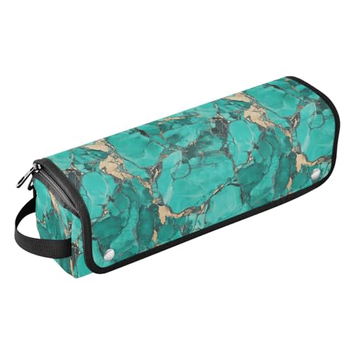 Greenish-Gold Marmor Textur Haar Werkzeuge Reisetasche mit Eisenmatte Tragetasche Flacher Lockenstab Wasserdicht Organizer für heiße Werkzeuge Lockenstab Flacheisen Haar Volumizer Styler, tragbar von Amooorous