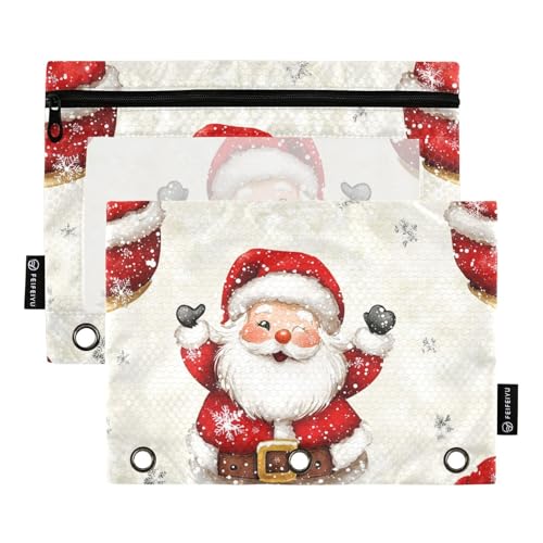 Große Federmäppchen mit Sichtfenster, Weihnachtsmann, hohe Auflösung, Federmäppchen in verschiedenen Farben, 3-fach gelocht, Ordner für Schule, Büro und Zuhause, mehrfarbig, 2 Stück von Amooorous