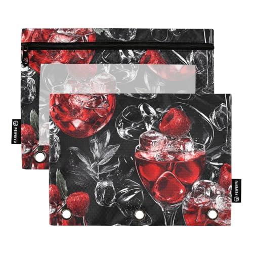 Große Federmäppchen mit transparentem Fenster, schwarz und rot, Cocktail-Farbe, transparentes Fenster und Ösen, 3-fach gelochte Ordner zur Aufbewahrung von Schulstudenten, Lehrerbedarf, mehrfarbig, 2 von Amooorous