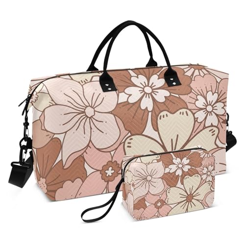 Große Reisetasche mit frischem Blumenmuster, für Wochenendausflüge, Übernachtungstasche, Reisetasche, Turnbeutel mit Kulturbeutel für Trekking, multifunktional, Braun, Braunes, frisches Blumenmuster, Große Reisetasche mit frischem Blumenmuster, für Wochenendausflüge, Übernachtungstasche, Reisetasche, Turnbeutel mit Kulturbeutel für Trekking, multifunktional, Braun, Braunes, frisches Blumenmuster, von Amooorous
