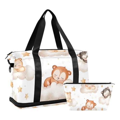 Großer Turnbeutel mit süßem braunem Bär, Handgepäcktasche mit verstellbarem Gurt, für Flugzeugreisen, faltbar, Niedlicher brauner Bär, 1 size von Amooorous