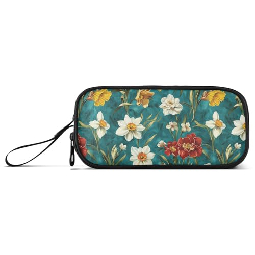 Großes Federmäppchen mit Ölgemälde mit weißen Gänseblümchen, aus Nylon, großes Fassungsvermögen, Federmäppchen für Teenager, Mädchen, Schreibwaren-Organizer für College-Jugendliche von Amooorous