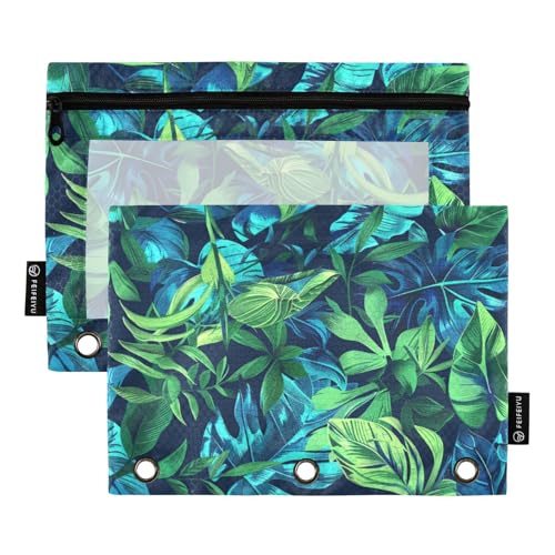 Großes Federmäppchen mit Reißverschluss und transparentem Fenster, Toledo-Blau und Borneo-Grün, zweifarbig, großes Federmäppchen mit Reißverschluss, großes und stabiles Drei-Ringbuch, Schulklasse von Amooorous