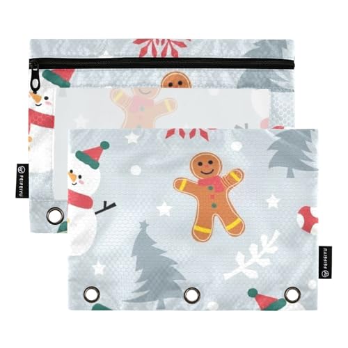 Großes Federmäppchen mit Reißverschluss und transparentem Fenster, grau, für Weihnachten, Party, großes Federmäppchen, transparentes Fenster und Ösen, 3 Ringe zur Aufbewahrung von Schulstudenten von Amooorous