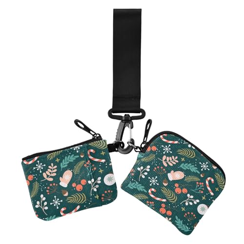 Grüne Doppel-Münzgeldbörse mit Aufschrift "Merry Christmas", Kreditkartenhalter, Geldbörse, minimalistisch, Damen-Geld-Organizer mit Schlüsselanhänger für Frauen, 2 Stück, Grüne Frohe Weihnachten von Amooorous