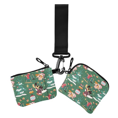 Grüne Frohe Weihnachten Party Damen Geldbörsen Kartenhüllen Dünn Flach Frauen Kreditkartenetui Münzbörse mit Schlüsselanhänger für Damen 2 Stück, Grün Merry Christmas Party, 1 Größe, Casual, Grüne von Amooorous