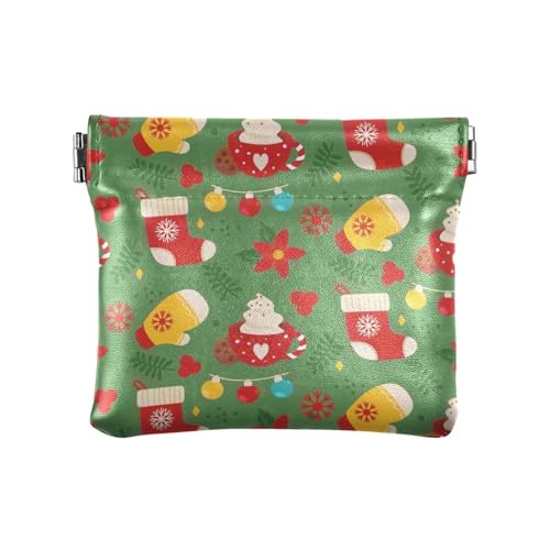 Grüne Frohe Weihnachten Party Damen PU Leder Münzbörse Niedlich Reisezubehör für Männer Frauen Reisen, Grün Merry Christmas Party, 1 size von Amooorous