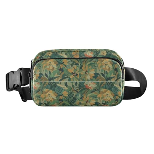 Grüne Sommer-Gürteltasche mit hawaiianischen Blumen, trendige Gürteltasche für Männer und Frauen, Mehrzweck-Umhängetasche mit verstellbarem Riemen für Einkaufen, Sport, Arbeit von Amooorous