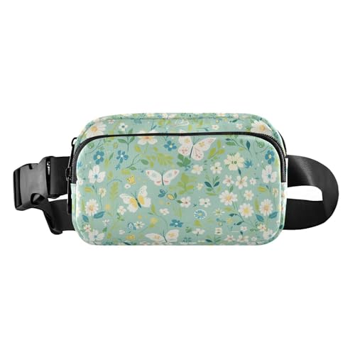 Grüne frische Sommerblumen-Gürteltasche für Männer und Frauen, kleine Croose-Body Geldbörse mit verstellbarem Riemen für Radfahren, Wandern, Fitnessstudio von Amooorous