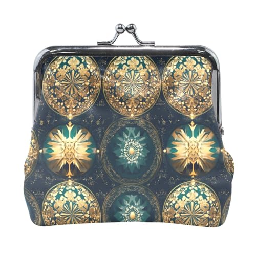 Grüne und goldene Weihnachts-Retro-Münzgeldbörse für Damen, PU-Leder, ausgefallene Mini-Münzgeldbörse für Frauen von Amooorous