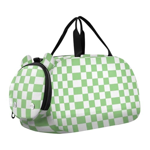 Grüne und weiße American Plaid kleine Turnbeutel mit Schuhfach Multifunktionale persönliche Gegenstände Reisetasche für Reisen, Sport, Fitness & Workout von Amooorous
