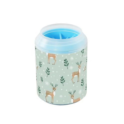 Grüne verspielte Hirsch-Schneeflocke, tragbarer Pfotenreiniger-Becher mit Silikonbürste, weiches Haustierzubehör und Zubehör für Katzen, Hunde, Para Perros von Amooorous