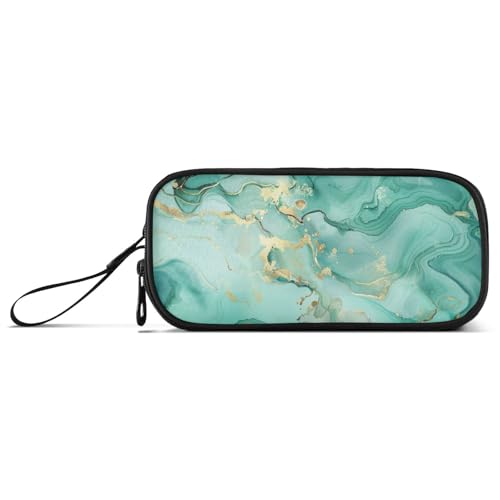 Grünlich-goldenes Nylon-Federmäppchen mit Marmor-Textur, mit Reißverschluss, großes Fassungsvermögen, Federmäppchen, Schreibwaren-Organizer für Elementarmann von Amooorous