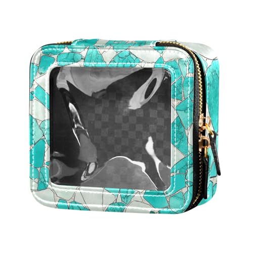 Grünlich-weiße Glasscherben, transparent, kleine Make-up-Tasche, Kulturbeutel, Leder, Organizer-Taschen für Reisen von Amooorous