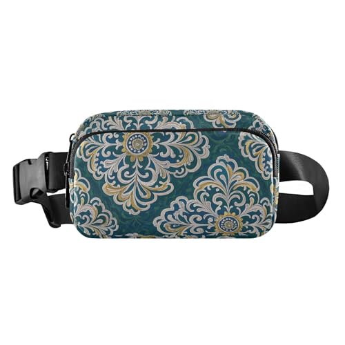 Gürteltasche für Damen und Herren, Retro-Stil, trendig, Blumenmuster, goldfarben, silberfarben, grün, niedlich, Mini-Brustgürtel, Bauchtasche mit verstellbarem Gurt, für Einkaufen, Sport, Arbeit Gürteltasche für Damen und Herren, Retro-Stil, trendig, Blumenmuster, goldfarben, silberfarben, grün, niedlich, Mini-Brustgürtel, Bauchtasche mit verstellbarem Gurt, für Einkaufen, Sport, Arbeit von Amooorous