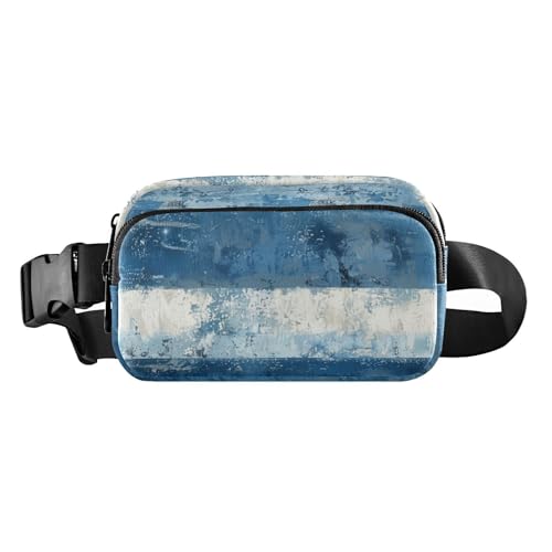Gürteltasche für Damen und Herren, horizontale Streifen, multifunktionale Umhängetasche, Sporttasche mit verstellbarem Gurt, für Reisen, Laufen, Wandern, Blau und Weiß, Blaue und weiße horizontale von Amooorous