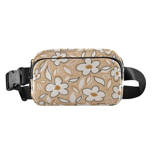 Gürteltasche für Damen und Herren, mit Reißverschluss, mit verstellbarem Riemen, für Workout, Laufen, Wandern, Braun, Braunes frisches Blumenmuster, 1 size von Amooorous