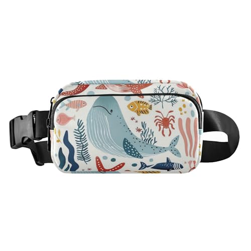 Gürteltasche mit Cartoon-Meerestiermotiv, für Damen und Herren, Mini-Umhängetasche mit verstellbarem Gurt, für Reisen, Einkaufen, Laufen, Blau, Blaue Cartoon-Meerestiere, 1 size von Amooorous