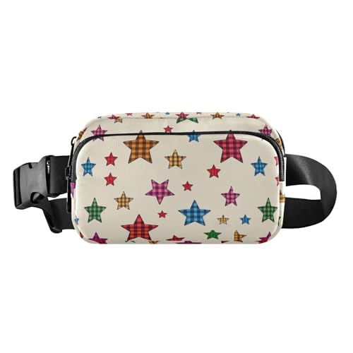 Gürteltasche mit Karomuster, kariert, Sterne, bunt, trendig, für Damen und Herren, große Kapazität, Brusttasche, Gürteltasche mit verstellbarem Gurt, für Radfahren, Wandern, Fitnessstudio von Amooorous
