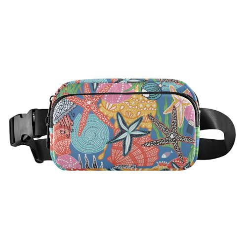 Gürteltasche mit Quallen, Algen, Seestern, Muscheln, hawaiianischer Fisch, stilvolle Gürteltasche für Männer und Frauen, große Kapazität, Crossbody-Gürteltasche mit verstellbarem Gurt, für Workout, von Amooorous