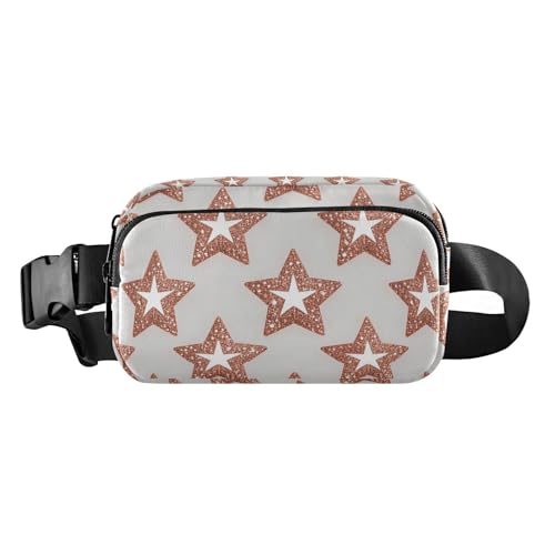 Gürteltasche mit künstlichem Glitzer, rotgoldener Stern, weiß, stilvolle Gürteltasche für Damen und Herren, wasserdichte Crossbody-Tasche, Anti-Diebstahl, Hüfttasche mit verstellbarem Riemen für Gürteltasche mit künstlichem Glitzer, rotgoldener Stern, weiß, stilvolle Gürteltasche für Damen und Herren, wasserdichte Crossbody-Tasche, Anti-Diebstahl, Hüfttasche mit verstellbarem Riemen für von Amooorous