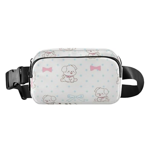 Gürteltasche mit niedlicher weißer Hundeschleife, trendig, für Damen und Herren, große Kapazität, Gürteltasche, Reisebrieftasche mit verstellbarem Gurt, für Radfahren, Wandern, Fitnessstudio, von Amooorous