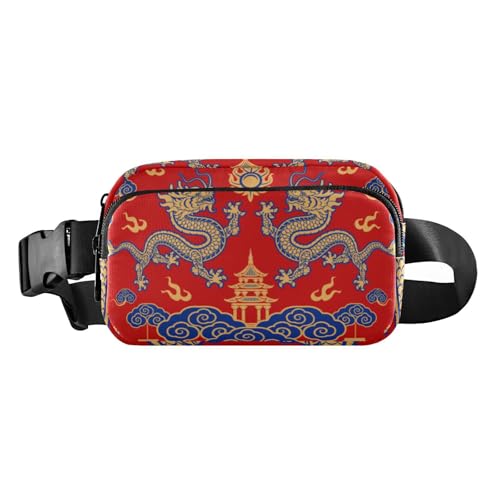 Gürteltasche mit traditionellem chinesischem Drachen-Design, modische Gürteltasche für Damen und Herren, Mini-Reißverschluss, Gürteltasche mit verstellbarem Riemen für Reisen, Urlaub, Laufen, Rot / von Amooorous