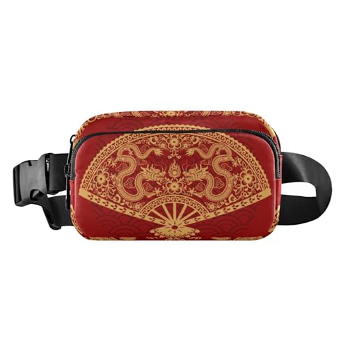 Gürteltasche mit traditionellem chinesischem Drachen-Design, stilvolle Bauchtasche für Damen und Herren, große Kapazität, Bauchtasche mit verstellbarem Gurt, für Reisen, Fitnessstudio, Arbeit, Rotes, von Amooorous