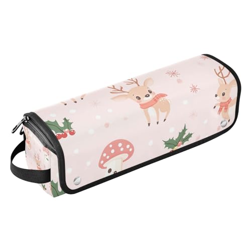 Hair Tools Reisetasche mit hitzebeständigem Pad, Tragetasche, flacher Lockenstab, wasserdichter Organizer für Glätteisen, Lockenstab, Haartrockner, Cartoon, niedlicher brauner Weihnachts-Hirschpilz von Amooorous