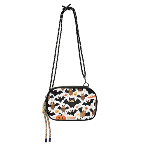 Halloween Cartoon Fledermäuse und Eulen Seitentasche Crossbody für Frauen Komfort mit verstellbarem Riemen kleine Umhängetasche Spaziergang mit dem Hund bolsa de mano para mujer von Amooorous