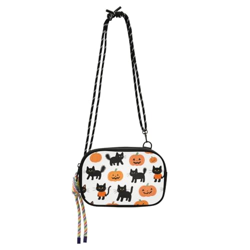 Halloween Cartoon schwarze Katzen Kürbisse Crossbody Geldbörse Damen Geldbörse Damen wasserdicht mit Kreditkartenfächern Messenger Bag Crossbody Go shopping bultos de para mujeres von Amooorous