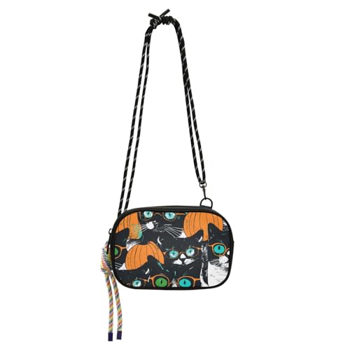 Halloween-Geldbörse mit niedlicher Katze, klein, schwarz, Crossbody-Tasche für Damen, praktisch mit Kreditkartenfächern, kleine schwarze Geldbörsen, für eine Mahlzeit, Bolsa de mano para mujer elegant von Amooorous