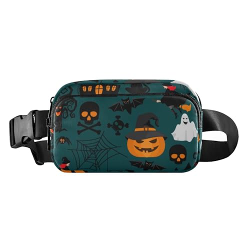 Halloween-Kürbis-Laterne, Totenkopf-Katze, trendige Bauchtasche, Hüfttasche für Damen und Herren, große Kapazität, Crossbody-Tasche mit verstellbarem Gurt, für Reisen, Laufen, Wandern, von Amooorous